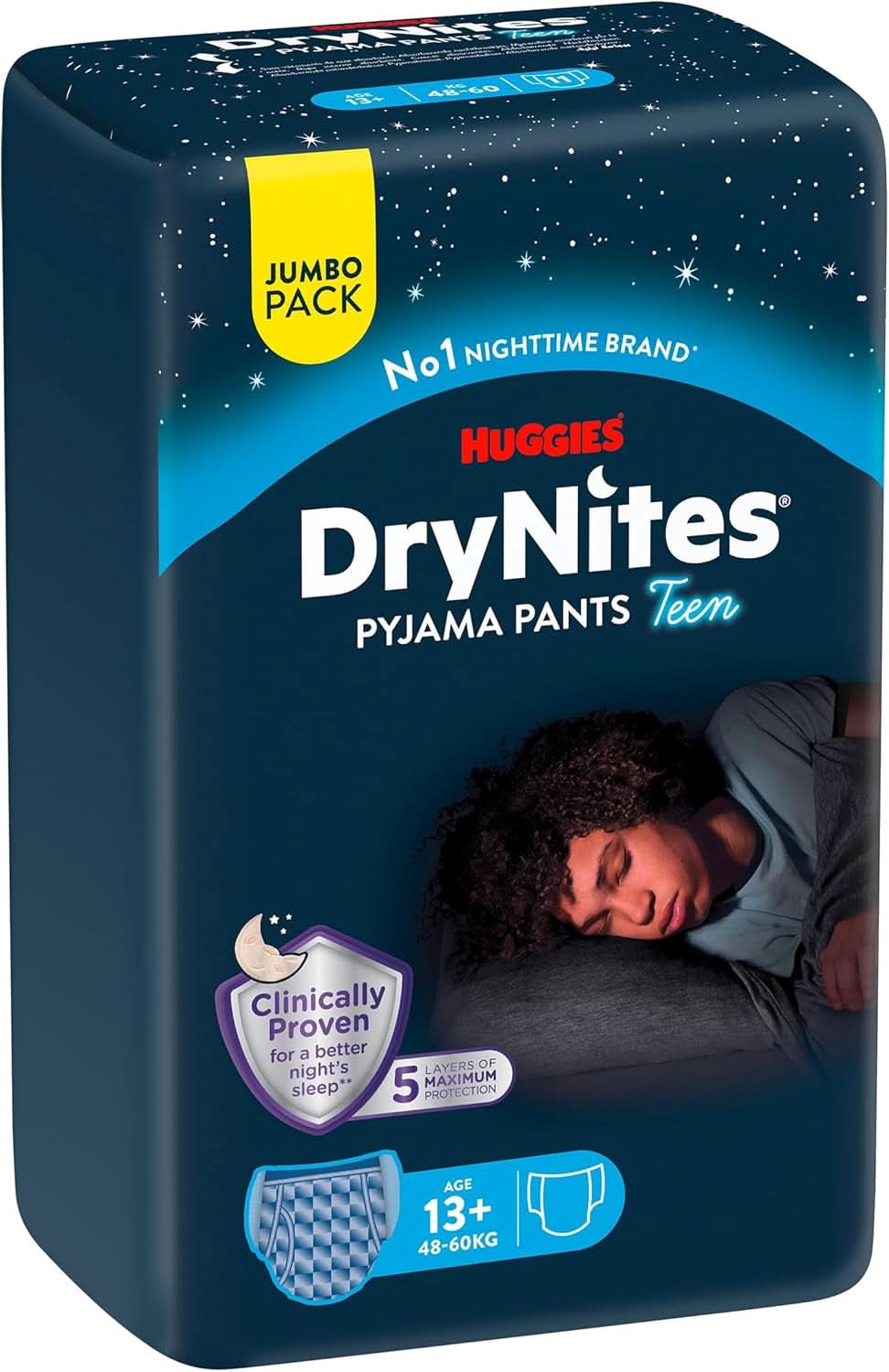 Pannolini notte Huggies Drynites, per ragazzi da 13 a 17 anni circa (48-60 kg), 33 pezzi (3X11), confezione mensile jumbo Mamma e Bambino Naty Shop
