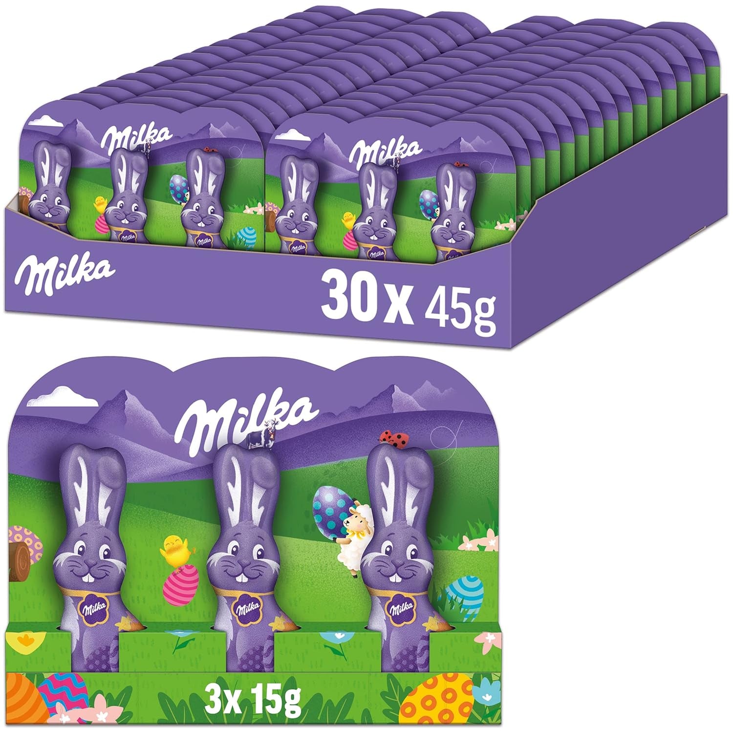 Milka Pachet vrac de ciocolată de Paște, 24 x 45 grame Bomboane de Ciocolata Naty Shop 30 X 3 X 15 grame
