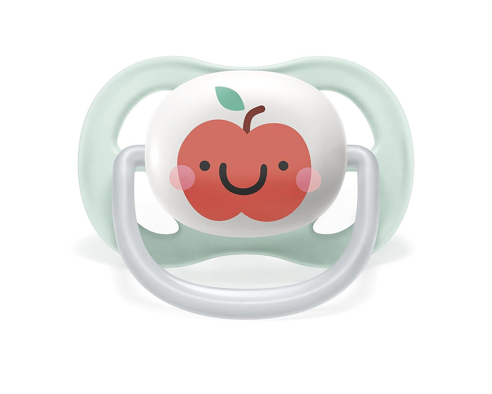 Suzetă Philips AVENT ultra air - pachet de 2, fără BPA, respirabilă, pentru bebeluși 0-6 luni, inclusiv cutie de transport și sterilizare, măr/pară (model SCF080/17)