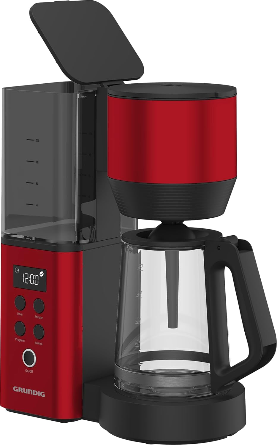 Espressor digital cu filtru GRUNDIG KM8440, roșu, 1000 W, 1,25 litri