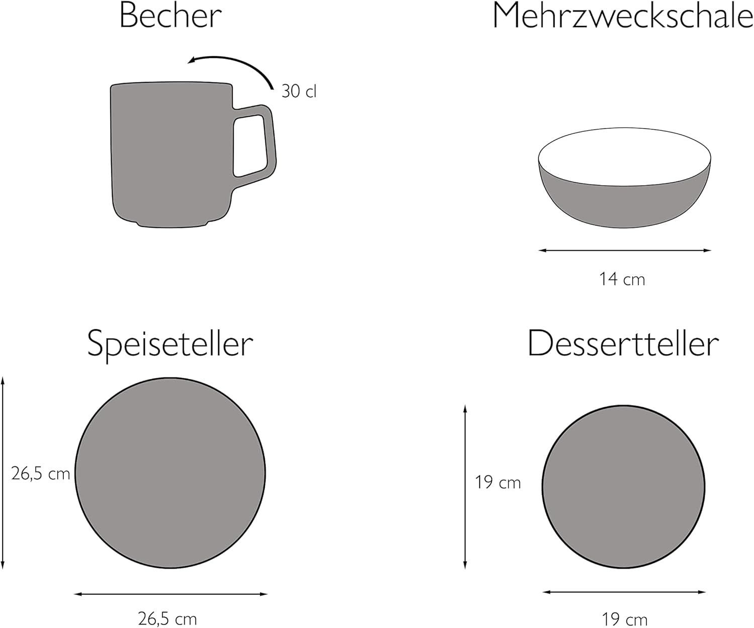 CreaTable, 22582, seria SAMBA, set de veselă cu 16 piese pentru 4 persoane, serviciu combinat din porțelan, potrivit pentru mașina de spălat vase și cuptorul cu microunde, producție de calitate