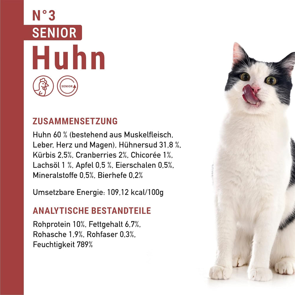 catz finefood Senior Collection Katzenfutter nass - Premium Nassfutter für Ihre Senior Katze - getreidefrei, ohne Zucker, hoher Fleischanteil, Vitamine & Mineralien (6 x 200g Dose)