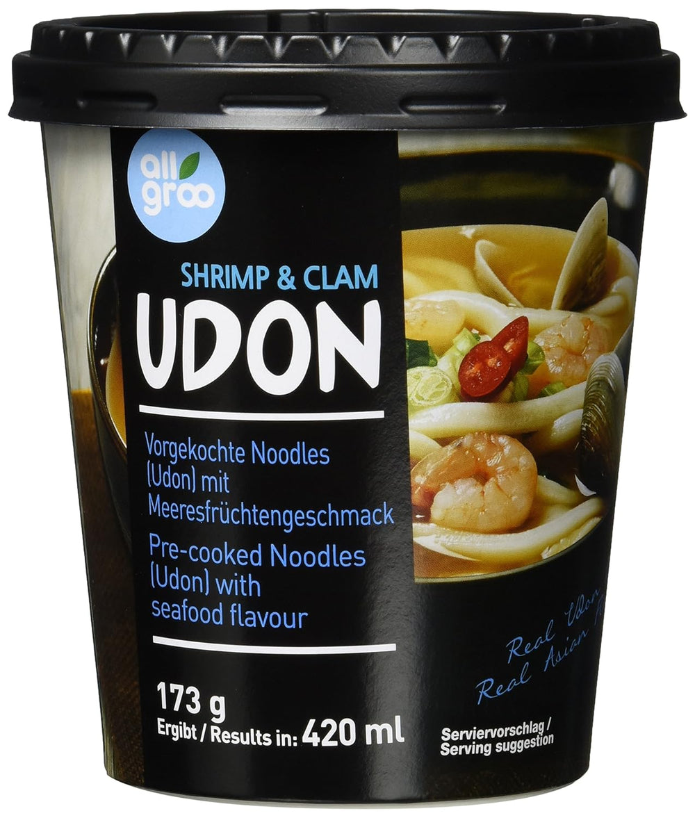Allgroo Udon Cup Noodles Istantanei - Zuppa Udon Saporita e Piccante ai Frutti di Mare - Preparazione Rapida (1 x 173g)