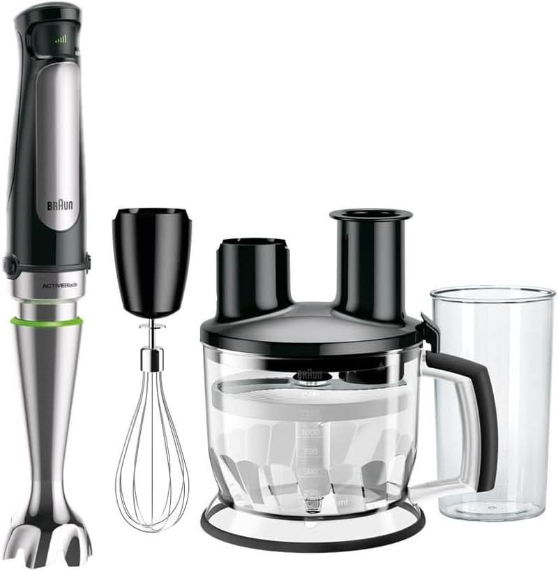 Braun Multiquick 7 MQ 7035X Stabmixer - Purierstab Mit Abnehmbarem Edelstahl Mixfuß Mit Activeblade Technologie Zum Pürieren Der Härtesten Ingredient, Inkl. Set 3-Teiliges Zubehör, 1000 Watt, Schwarz Kitchen Naty Shop Schwarz Küchenmaschine