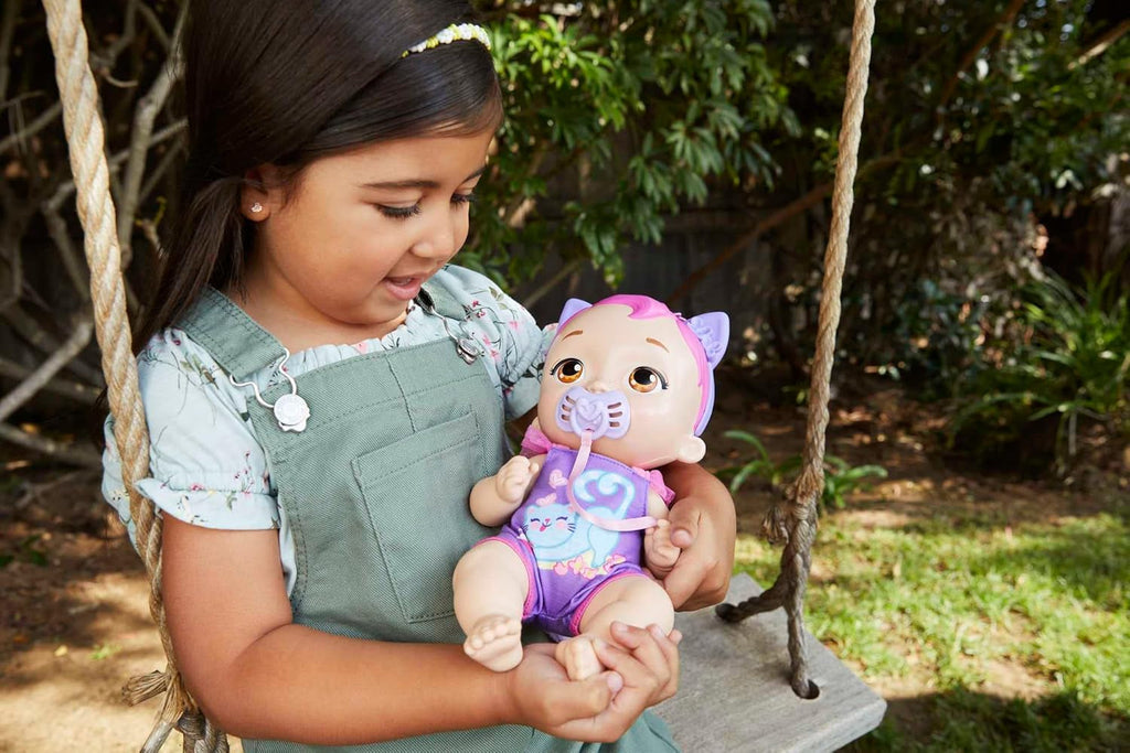 My Garden Baby HHP28 - Păpușă pisică (păr albastru) cu urechi de pisică și mai mult de 20 de zgomote, incl. 5 accesorii, jucărie interactivă pentru copii de la 3 ani în sus Papusi Naty Shop