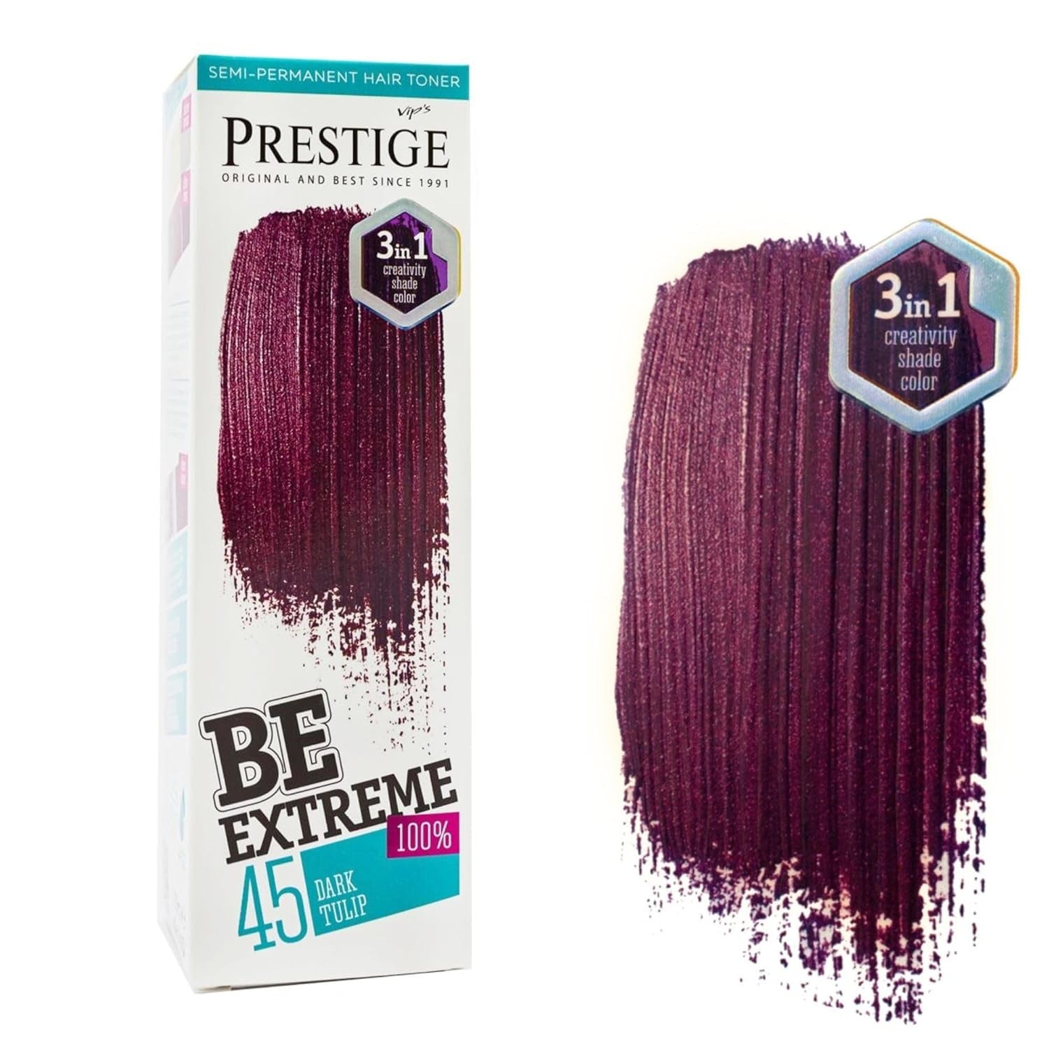 Vip's Prestige Be Extreme | Tonic semipermanent pentru păr 50 Wild Green | Pigment pur | Adaugă culoare părului vopsit sau cărunt | Rezultat temporar | Fără amoniac, fără parabeni, fără PPD Vopsea pentru par Naty Shop 45 Lalea închisă