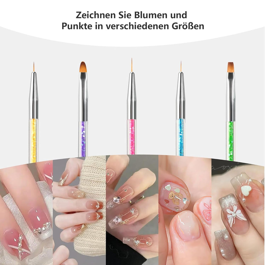 8 Stück Nagel Pinsel, Nagelkunstpinsel Pinsel Set, Pinsel Für Nägel Mit Doppelkopf Nail Art Pinsel Set Dotting Pen Und Gel Brush for Nails Präzise Pinsel Für Nageldesign Und Verzierungen