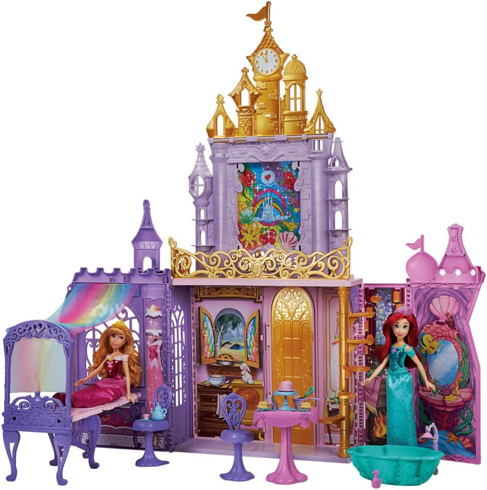 Castelul festiv al prințesei Disney pentru deplasare, casă de păpuși pliabilă cu mobilier și accesorii, pentru fete de la 3 ani Casute de papusi Naty Shop