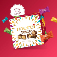 Merci Together - 1 x 175g - Cioccolatini ripieni in cinque varietà con finissimo cioccolato al latte - Praline di cioccolato da condividere e regalare