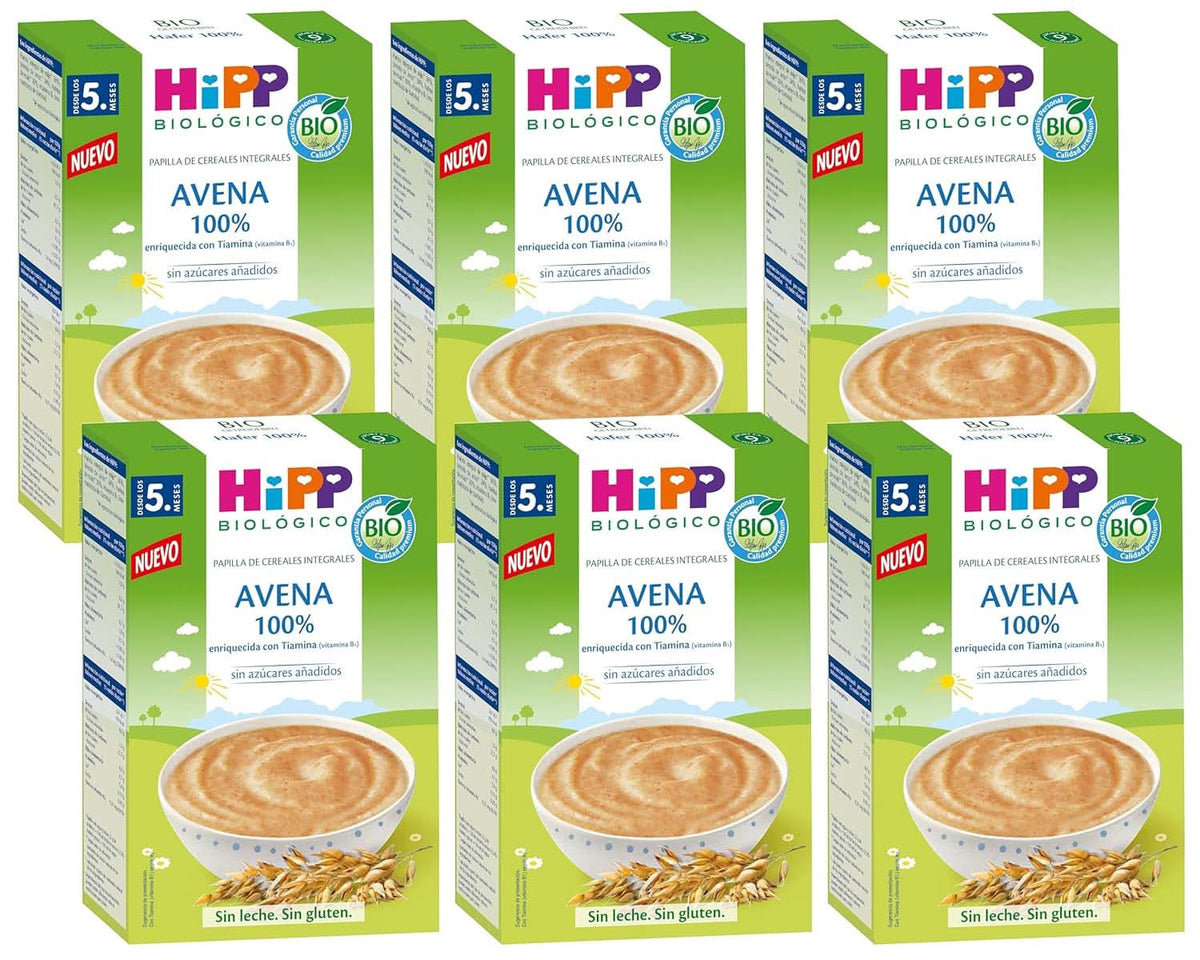 Porridge di cereali Hipp non zuccherato, 100% riso, senza glutine, confezione da 6 (6 x 200 g) Mamma e Bambino Naty Shop 6 x 200 grammi 100% Avena