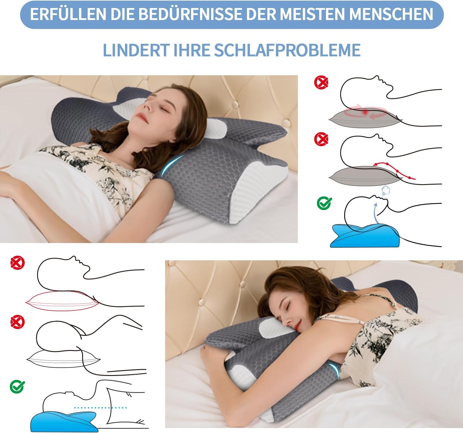 IDEA Pillow Pernă din spumă de memorie, pernă ergonomică Pernă ortopedică Durere de gât, pernă de dormit pentru dureri laterale de spate și abdominale, pernă pentru gât Pernă anti sforăit pentru adulți Perne ortopedice cervicale Naty Shop