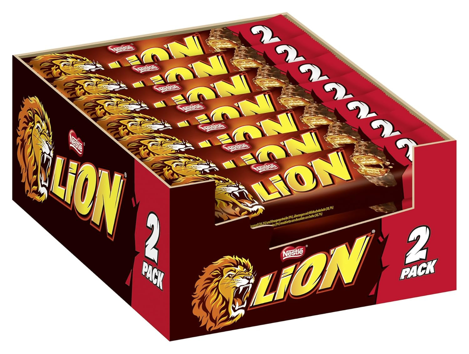 NESTLÉ LION Choco, barretta di cioccolato croccante con ripieno di caramello e wafer croccante, confezione da 24 (24 x 42 g)