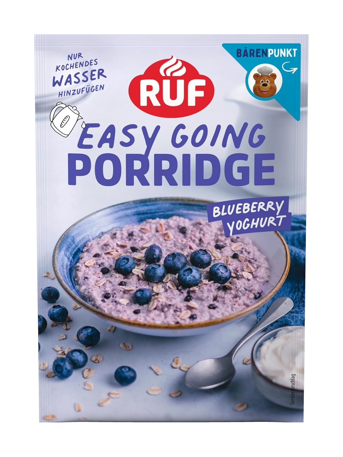 Farina d'avena istantanea RUF con fragole e vaniglia, un pasto estivo con avena pronto in 3 minuti, 1 busta x 65g