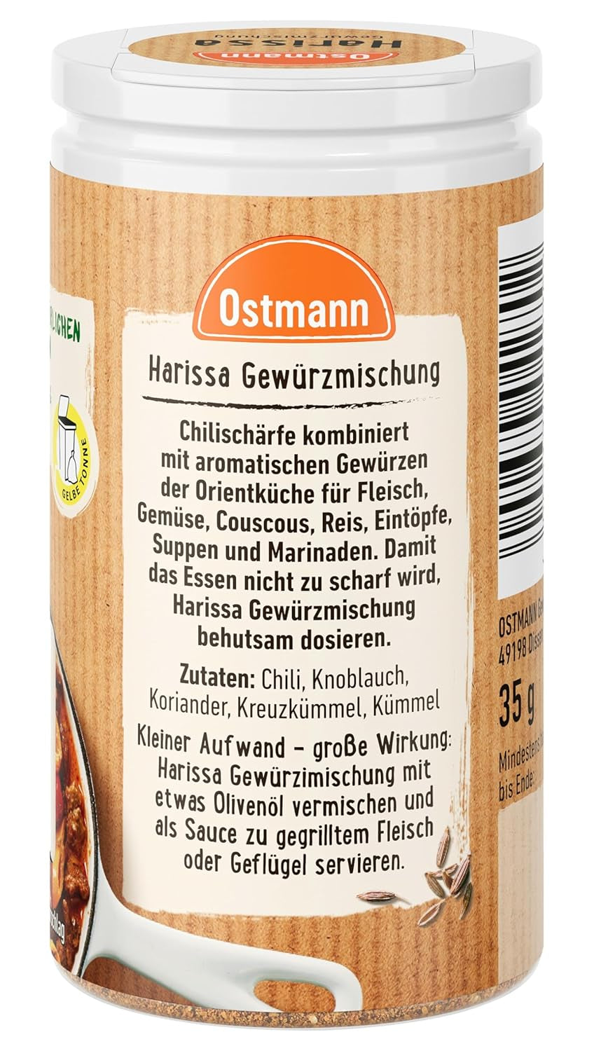 Ostmann Gewürze - Harissa Gewürzmischung | Sciarfes orientalisches Gewürz für Geflügel, Fleisch, Gemüse oder Couscous | 35 g in Der Streudose