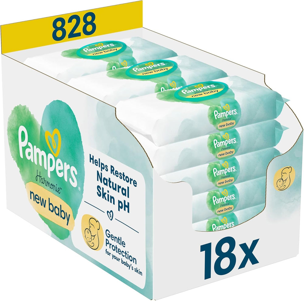 Salviette umidificate Pampers Harmonie Protect & Care, 18 confezioni da 44 salviette ciascuna = 792 salviette che aiutano a ripristinare il naturale equilibrio del pH della pelle