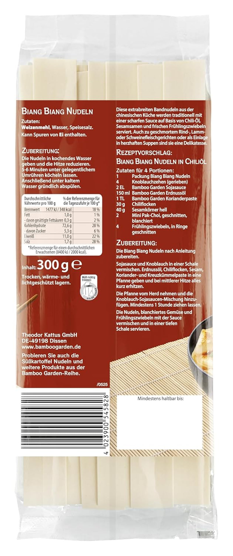 Giardino di bambù - Tagliatelle Biang Biang | Tagliatelle cinesi extra larghe | Ideale per salse piccanti Veloce da preparare Busta da 300g