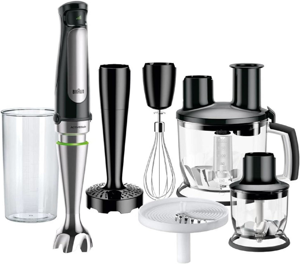 Braun Multiquick 7 MQ 7035X Stabmixer - Purierstab Mit Abnehmbarem Edelstahl Mixfuß Mit Activeblade Technologie Zum Pürieren Der Härtesten Ingredient, Inkl. Set 3-Teiliges Zubehör, 1000 Watt, Schwarz Kitchen Naty Shop Schwarz Kartoffel- Und Gemüsestampfer