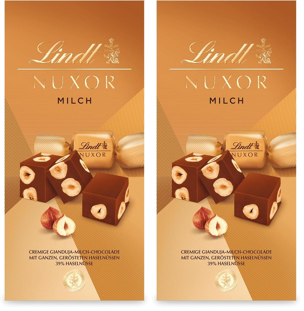 Cioccolata Lindt | Bustina di cioccolato al latte NUXOR | 103g| Cubetti Cremosi Di Cioccolato Al Latte Gianduja Con Nocciole Tostate | Regalo di cioccolato