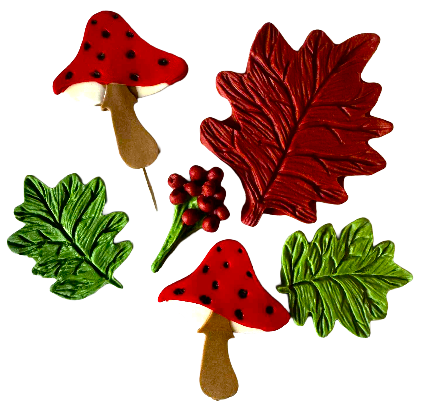 Set 6 decorazioni commestibili autunnali per torte – Fatte a mano in pasta di zucchero, 5–9 cm