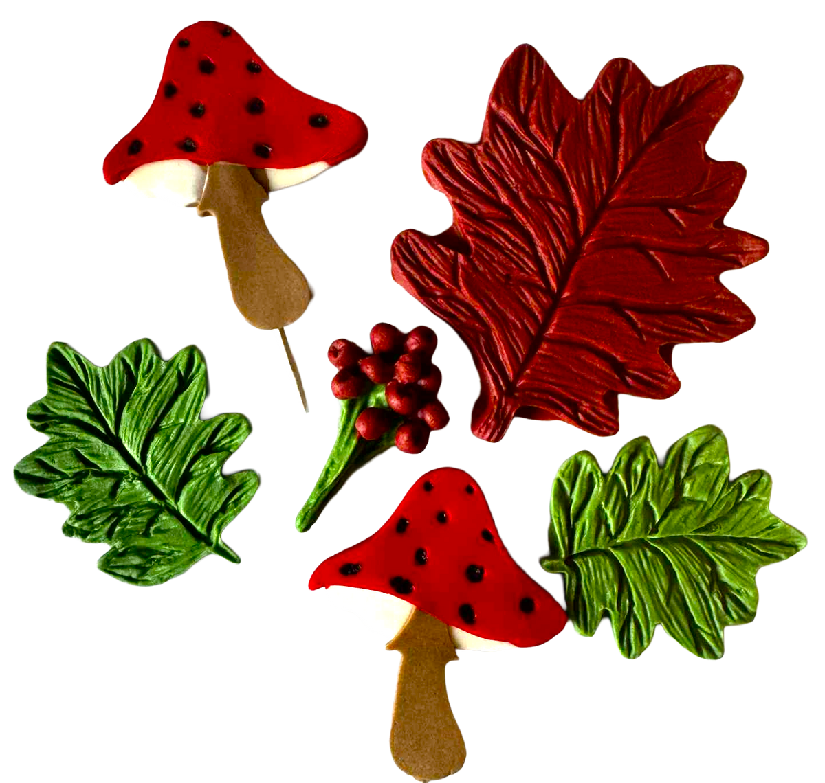Set 6 decorazioni commestibili autunnali per torte – Fatte a mano in pasta di zucchero, 5–9 cm