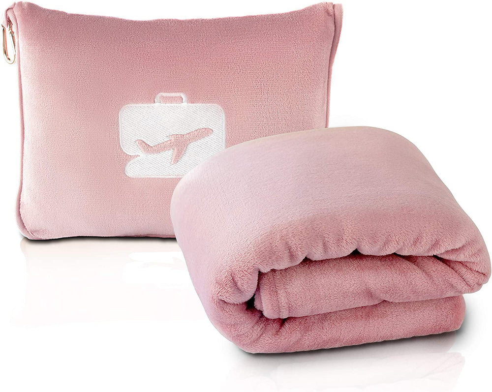 Eversnug Travel Blanket And Pillow - Soft 2 în 1 Airplane Blanket cu Soft Pocket Pillow Cover, Handbag Cover And Backpack Holder (Burgundy Red) Perne calatorie Naty Shop Roz