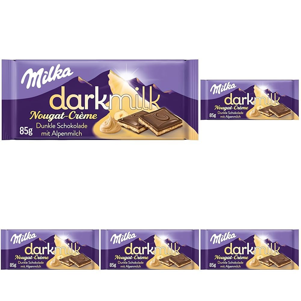 Milka Black Milk – Cioccolato nero alpino con ripieno cremoso al latte e torrone – 85g (confezione da 5)