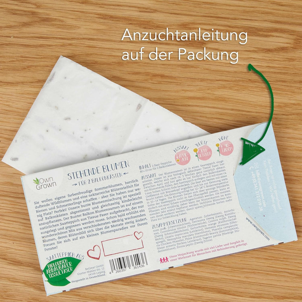 Mix di fiori colorati per balconi - 2 tappetini per semi di fiori da balcone premium Fiori estivi facili da coltivare e semi di fiori selvatici da semi annuali adatti agli insetti