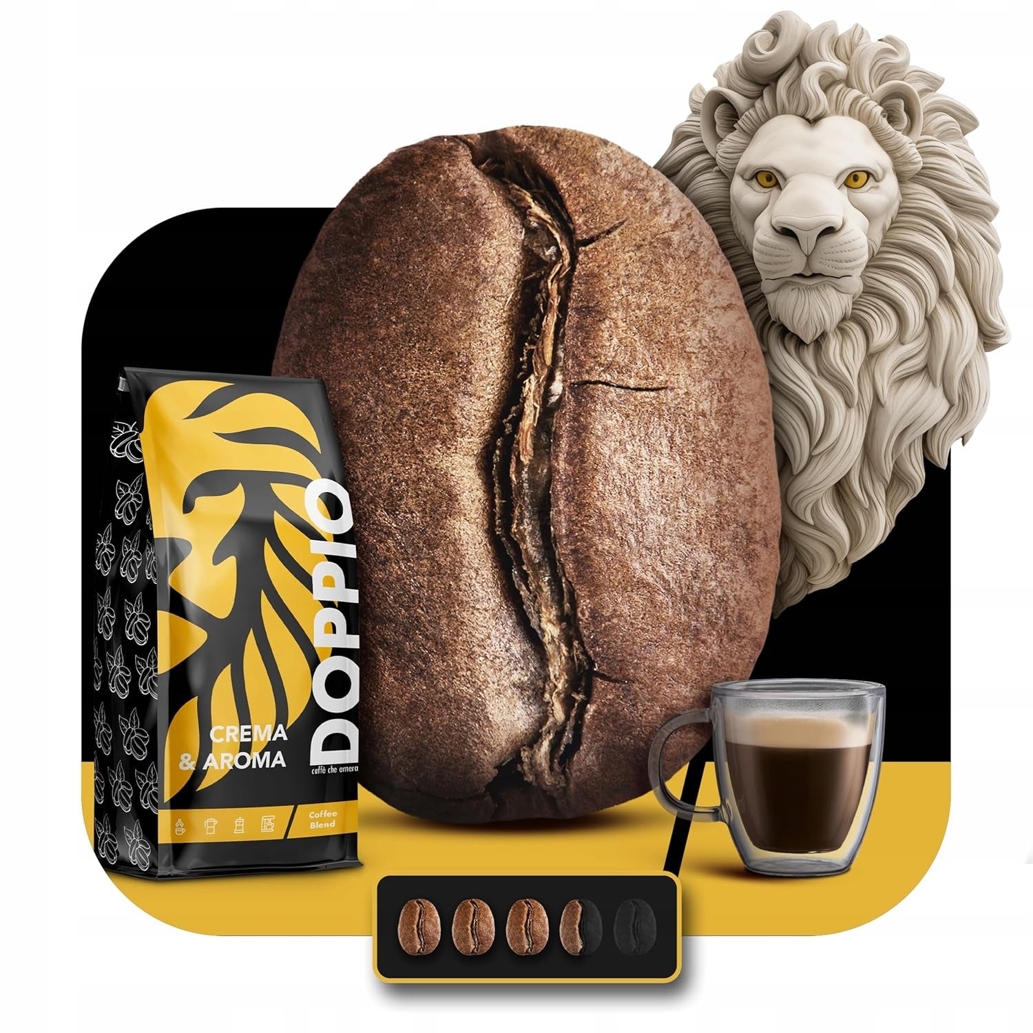 Doppio Crema & Aroma 1KG | Boabe de cafea 80% Arabica și 20% Robusta | cu note de cacao, nuci și caramel | Prăjire proaspătă și medie, aciditate scăzută | pentru espresso | Blue Orca Coffee