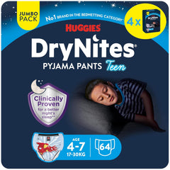 DryNites Pannolini assorbenti per l'enuresi notturna per ragazzi da 4 a 7 anni (17-30 kg), confezione mensile Jumbo, 64 pezzi