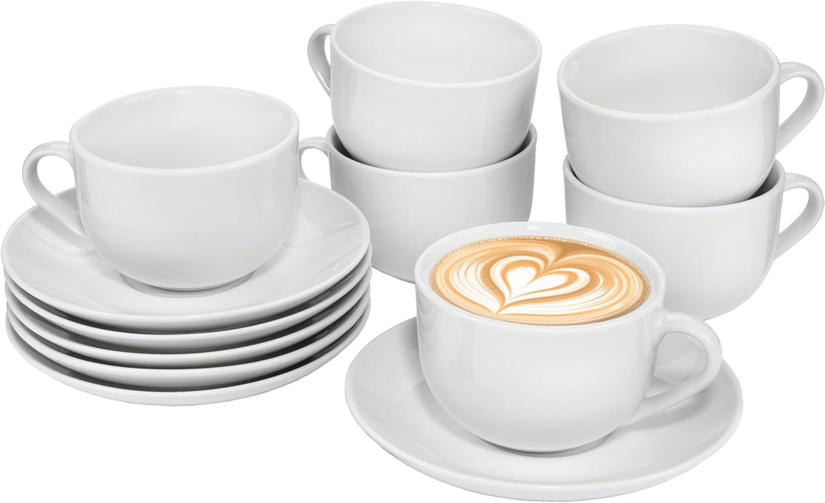 Set de cești de cafea Sänger New Port, set de 12 cești pentru 6 persoane, cești și farfurioare din porțelan alb, 150 ml | COLECȚIA PREMIUM