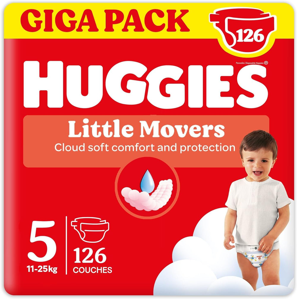Pannolini per bambini Huggies Little Movers, design Disney, taglia 5, 126 pezzi (3 x 42), scatola mensile