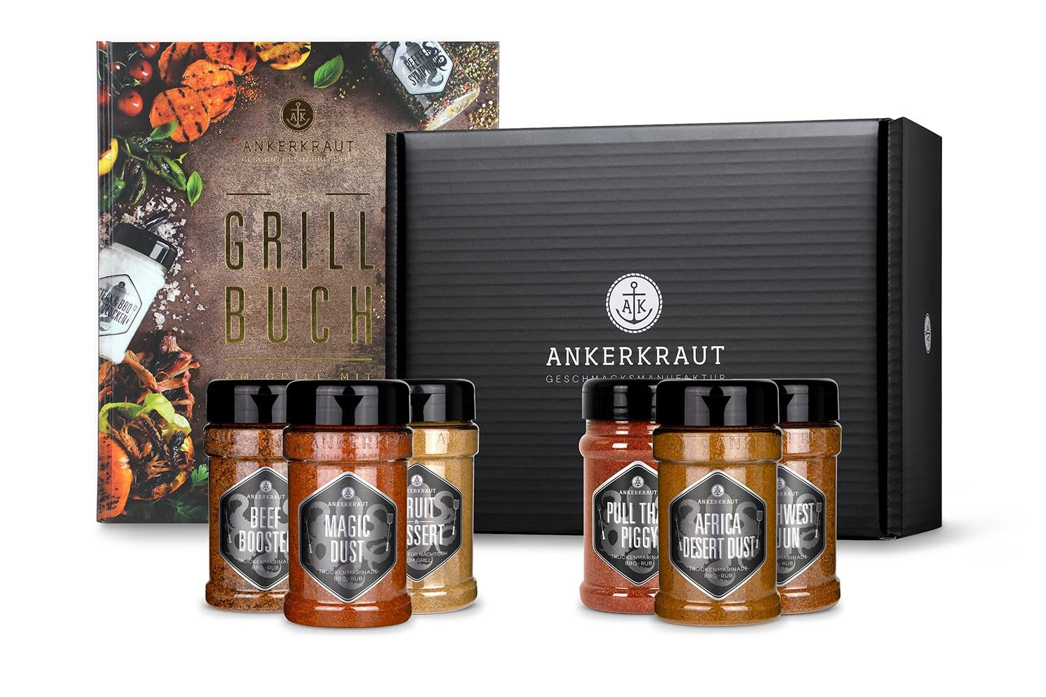 Ankerkraut Grillbuch-Set con 6 Streuern, 1320g Gewürze plus Buch im Bundle