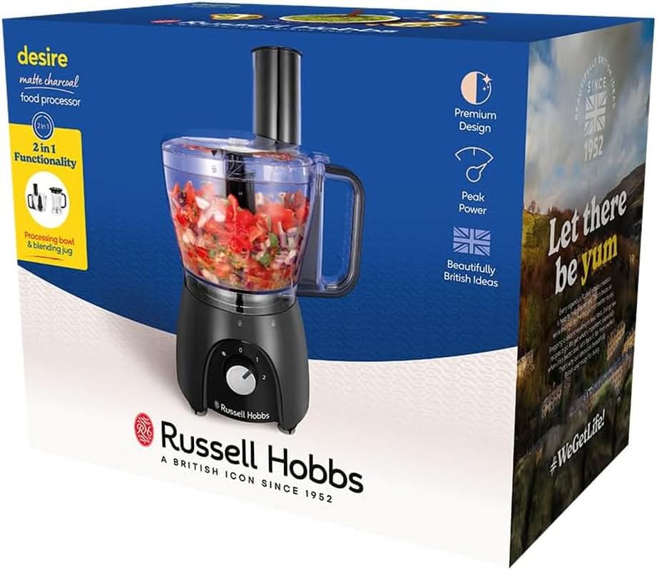 Robot da cucina Russell Hobbs [frullatore/tritaverdure/frullatore da tavolo/tritatutto/frullatore] robot da cucina (impastare, mescolare e affettare), carbone opaco Kitchen Naty Shop