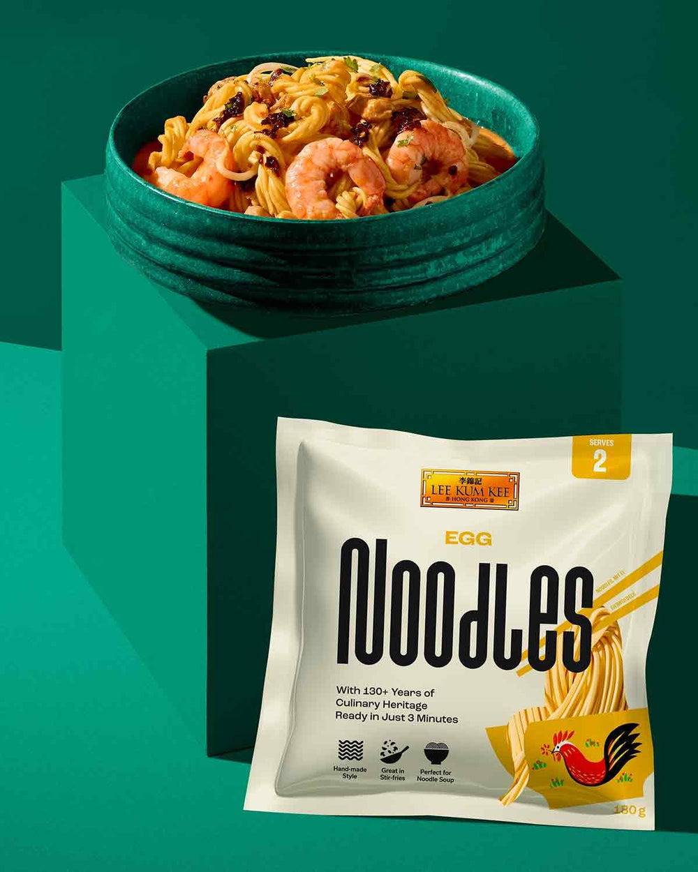 LEE KUM KEE Egg Noodles - Asian Egg Noodles, i classici per piatti wok e zuppe, noodles semisecchi, pronti in 3 minuti, due porzioni per confezione, confezione multipla da 6 x 180g