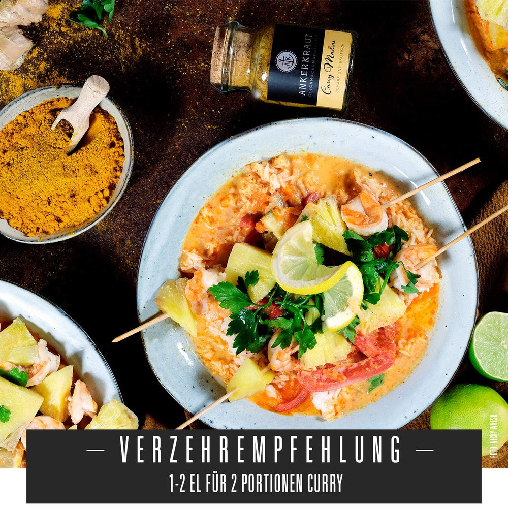 Ankerkraut Curry Madras, polvere di curry fresca e fruttuosa passata con carne, pesce e gemme, con peperoncino, leggera farina, 130g in bevanda aromatizzata