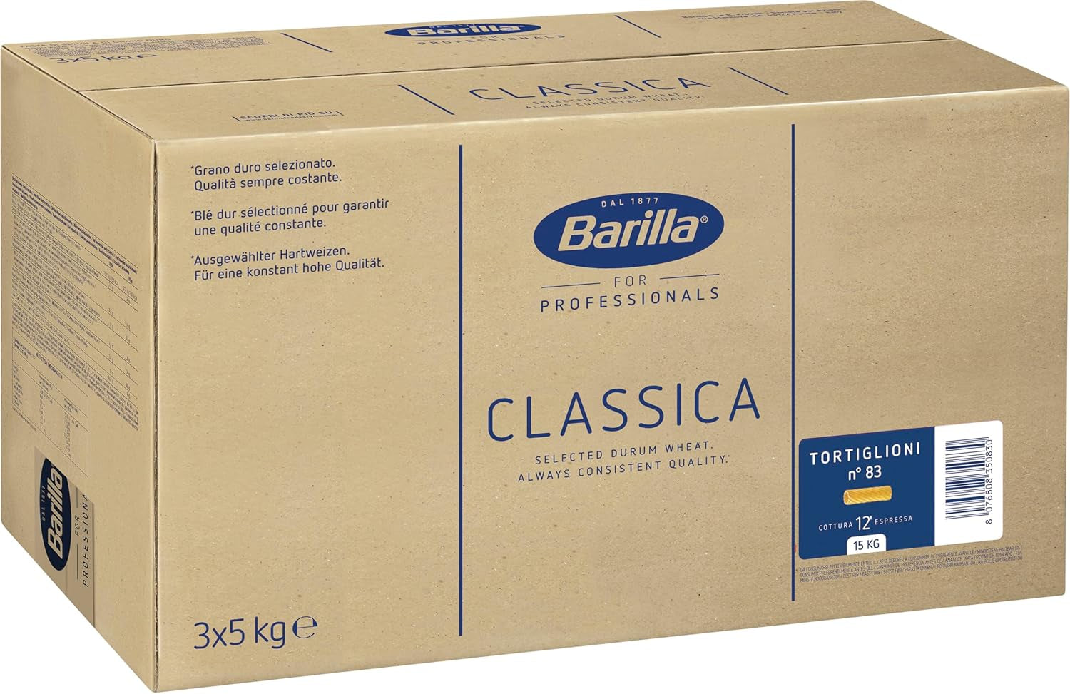 Tortiglioni Barilla pasta di grano duro n. 83 – Confezione da 1 (1x5kg)