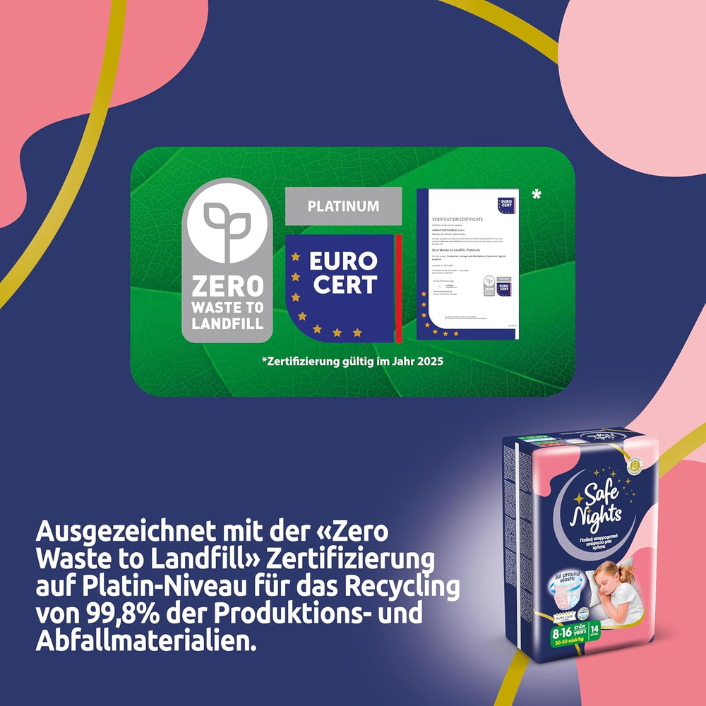 Safe Nights Girl, Indumenti da notte assorbenti per ragazze 8-16 anni (30-50 kg), confezione da 14