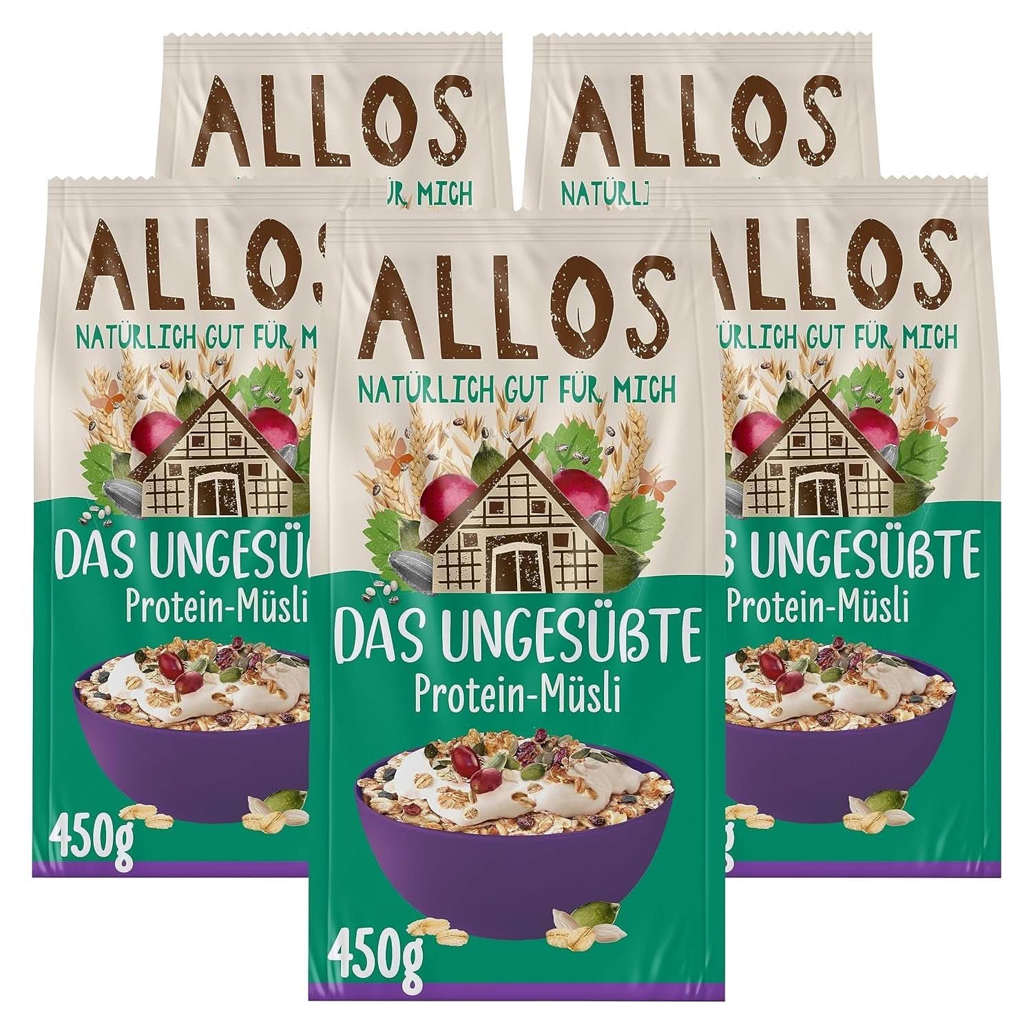 Allos, muesli de fructe de pădure neîndulcit, pachet 5 x 500 grame Cereale Naty Shop Muesli proteic
