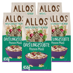 Allos muesli proteico non zuccherato | Muesli biologico | Farina d'avena | Cereali per la colazione | Vegano (5 x 450 g), 1 pezzo (confezione da 5)