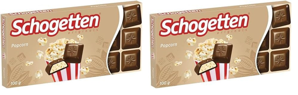 Schogetten Popcorn 1 tavoletta di cioccolato x 100 g, cioccolato al latte con popcorn e pezzi di mais, pratici pezzi singoli. Una prelibatezza. Pezzo per pezzo.