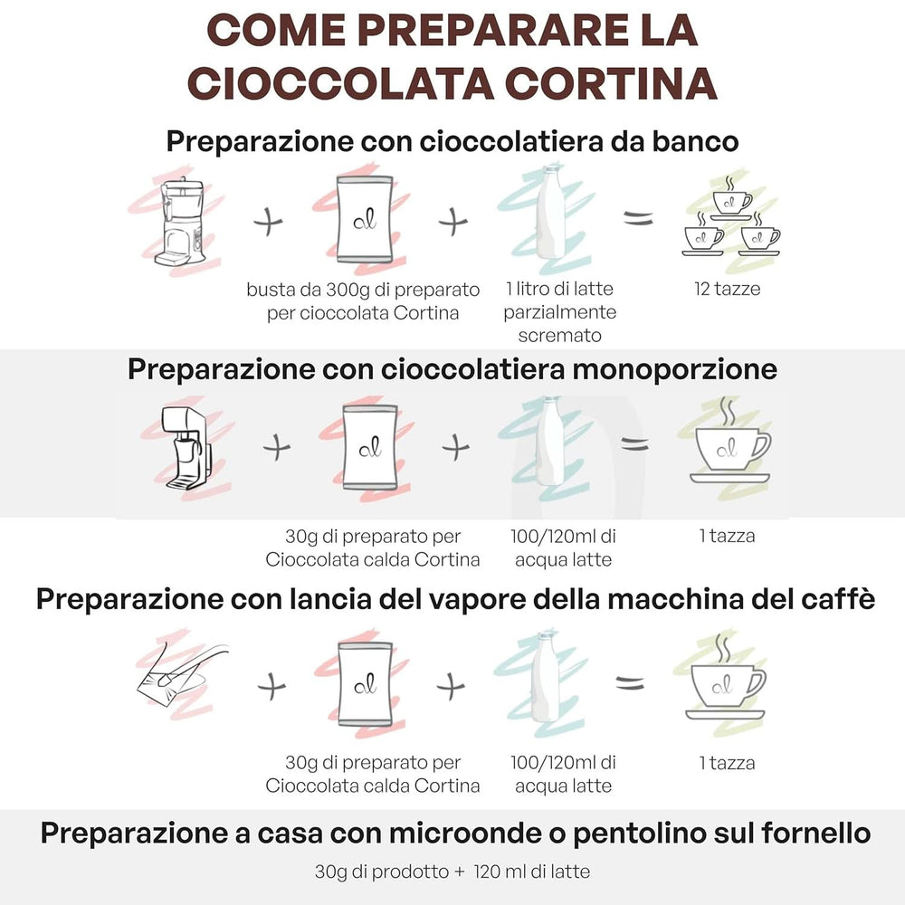 Cioccolata calda Cortina CROSTATA AL CIOCCOLATO AMARO, 15 buste X 30 grammi Cacao e Cioccolata Calda Naty Shop