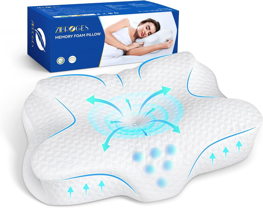 Zibroges pernă pentru gât Pernă din spumă de memorie, Pernă de dormit confortabilă pentru gât, ideală pentru cei care dorm lateral, cei care dorm pe spate și cei care dorm pe stomac, față de pernă lavabilă, 61X41X11.5Cm Perne ortopedice cervicale Naty Shop Alb