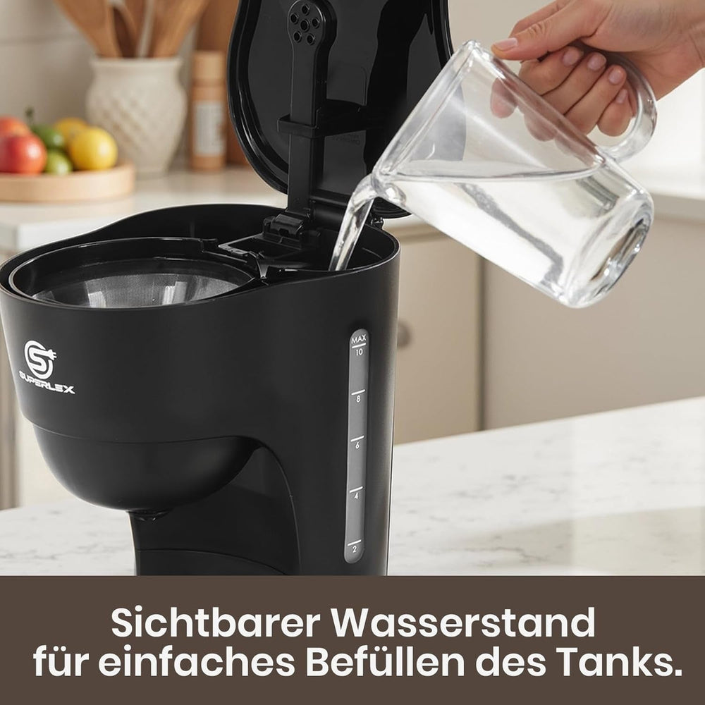 Espressor de cafea cu filtru 1,25 l pentru 10 cești de cafea cu filtru, carafă din sticlă lavabilă în mașina de spălat vase, termos, sistem anti-picurare, oprire automată, 600 W, protecție la fierbere fără apă pentru acasă și birou