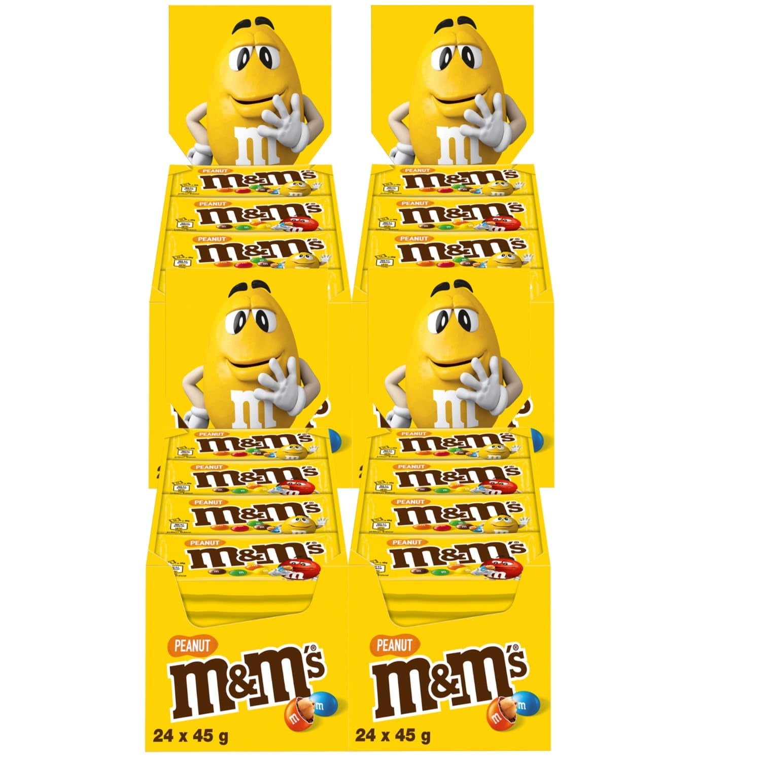 M&M's Confezione sfusa di cioccolato alle arachidi 24 x 45 g di lenticchie al cioccolato aromatizzate alle arachidi regalo al cioccolato (1080 g) ideali come dolcetto a tema calcistico