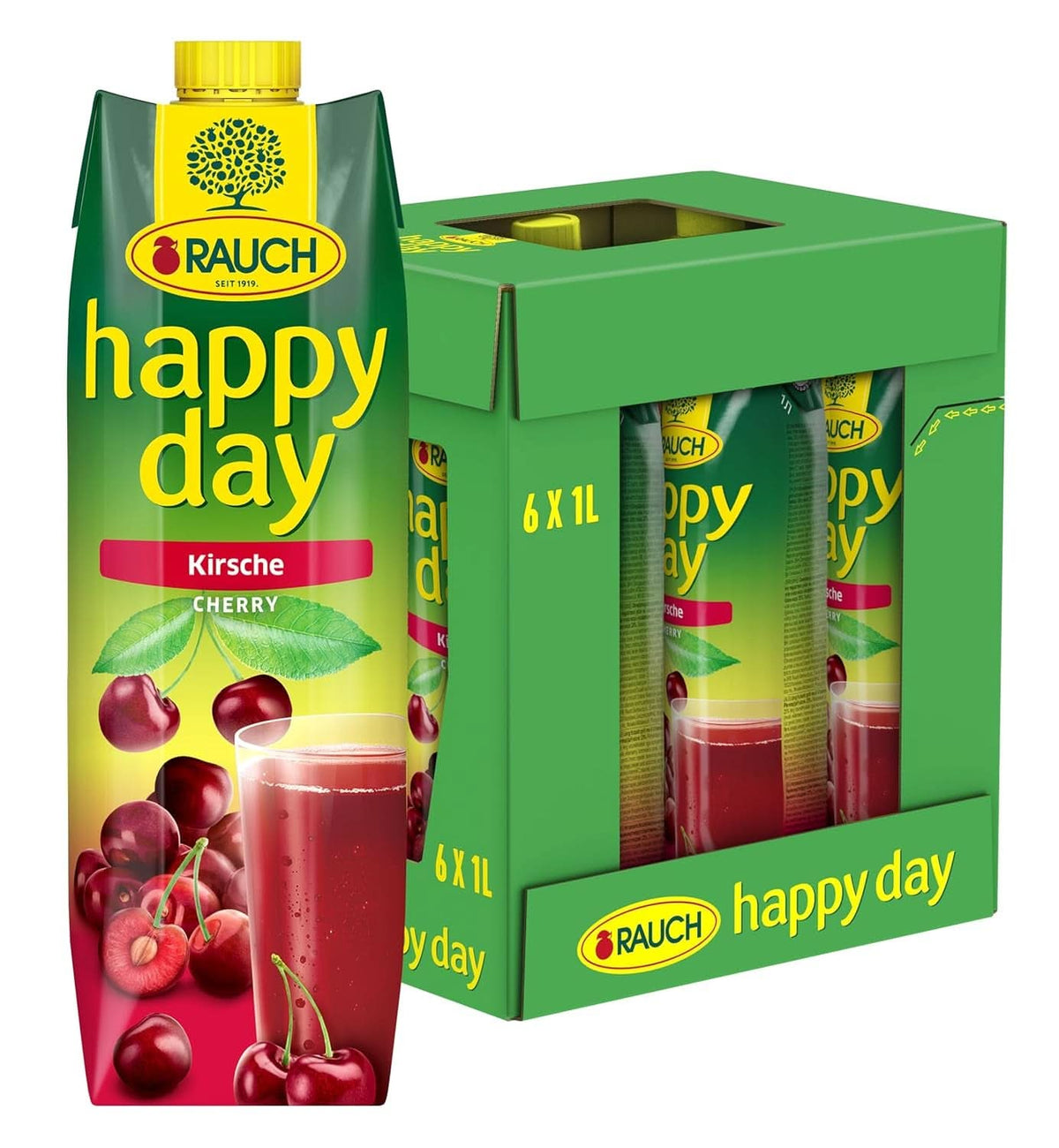 Rauch Happy Day Ciliegia | Da amarene selezionate | 6X 1 litro, titolo predefinito del negozio Tetra Prisma Naty
