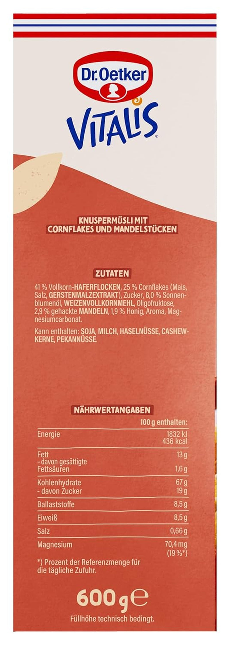 Dr. Oetker Vitalis Crunchy Flakes: muesli croccante con corn flakes e pezzetti di mandorle, confezione da 5 (5 x 600 g)
