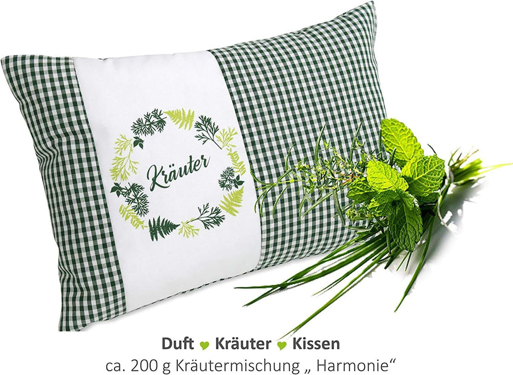 Gözze - Pernă parfumată cu ierburi, umplutură din amestec de ierburi 200G, capac din bumbac 100%, 30 X 20 Cm - Verde carouri Perne standard Naty Shop