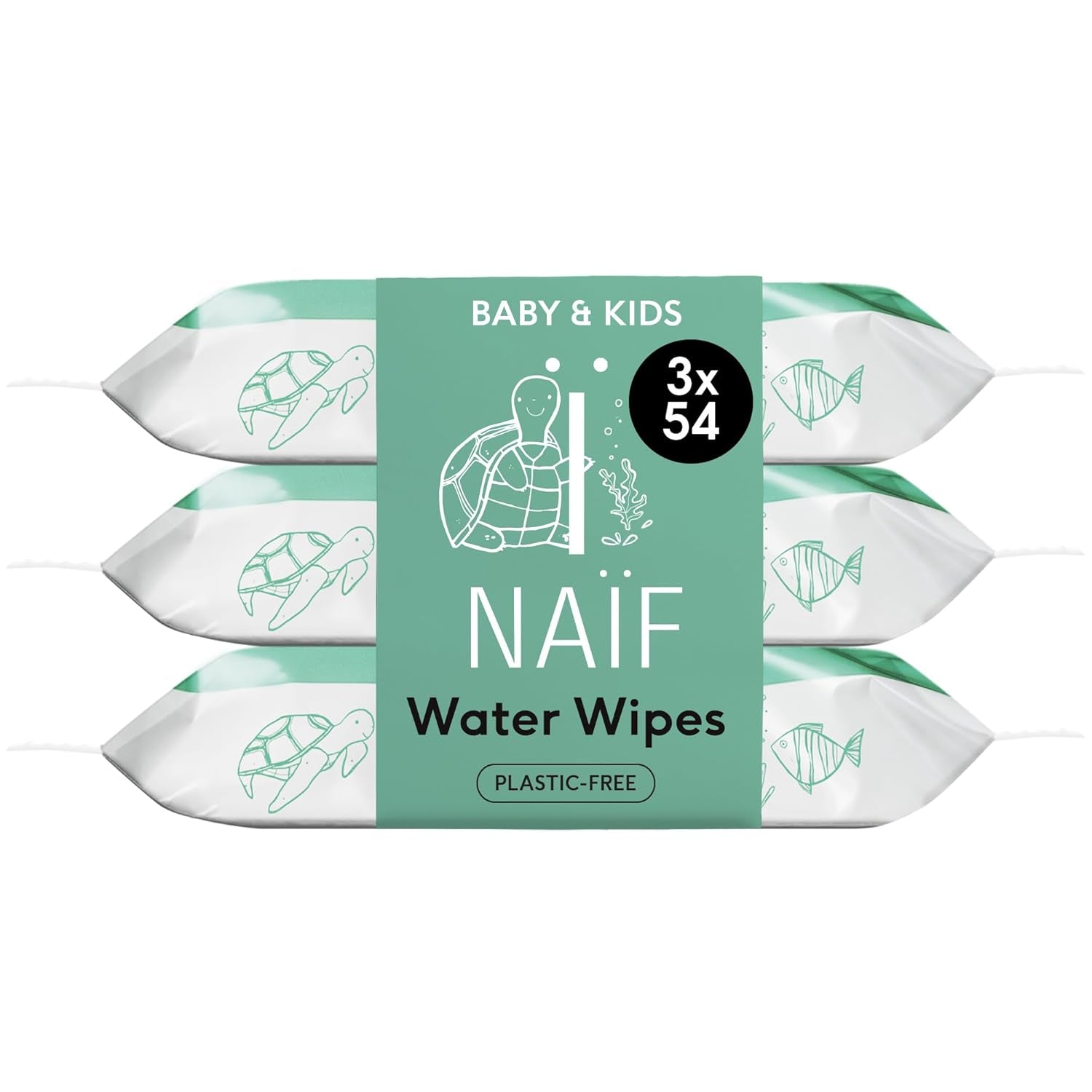 Naïf - Salviette umidificate senza plastica - 162 pezzi (3 confezioni da 54 salviette ciascuna) - Cura il sedere, il corpo e il viso del bambino - 99% acqua - 0% profumo e alcool