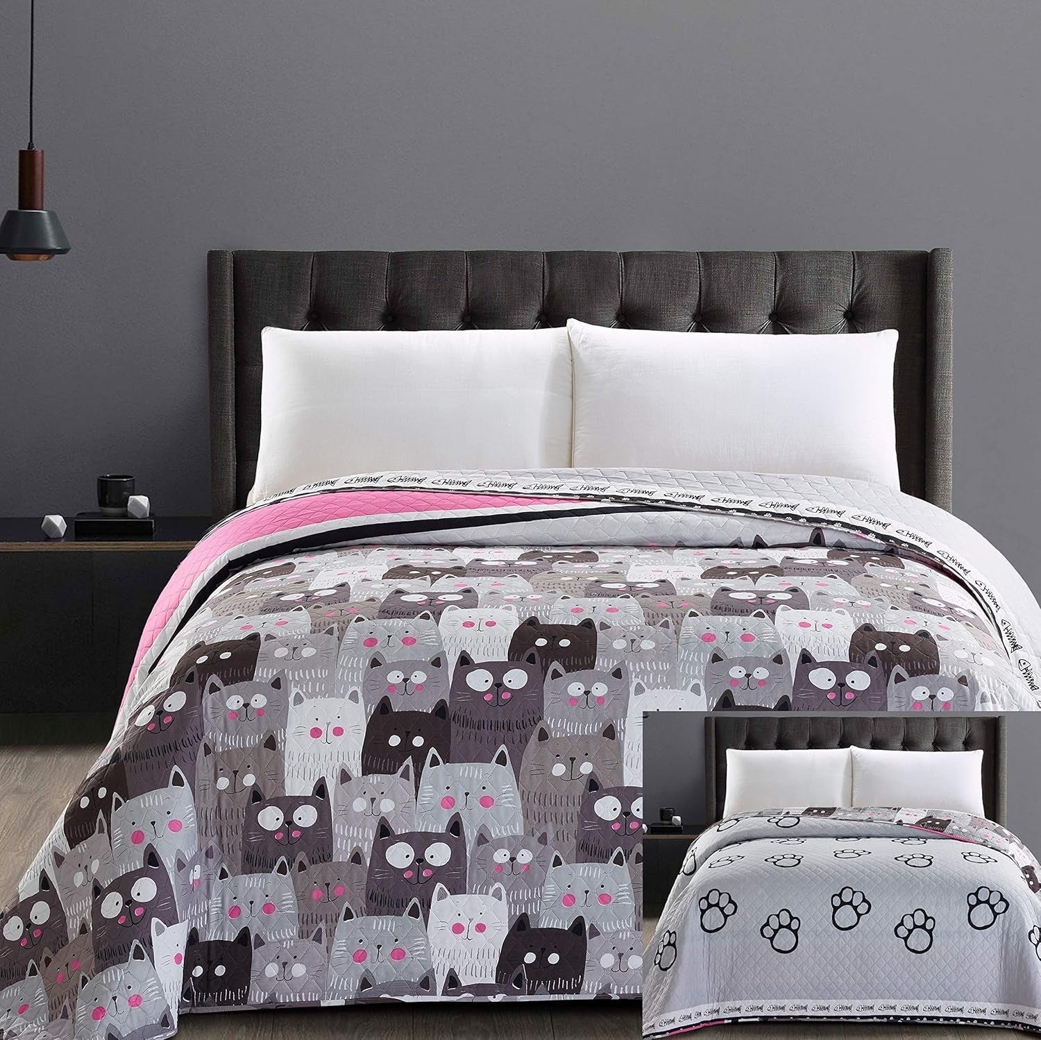 Decoking 32350 Cuvertură de pat 220X240 Cm Cuvertură de pat din microfibră cu două fețe ușor de întreținut Bej Maro deschis Maro cacao Gri Oțel Antracit Grafit Negru Alb Roz Pisici Invazia pisicilor Paturi si Cuverturi Besuche den DecoKing-Store 220X240 Cm