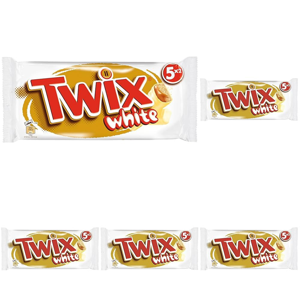 Barrette di cioccolato bianco Twix | Caramello, Biscotti, Cioccolato Bianco | Confezione multipla di cioccolato | 5 barrette (5 x 46 g) (confezione da 5)
